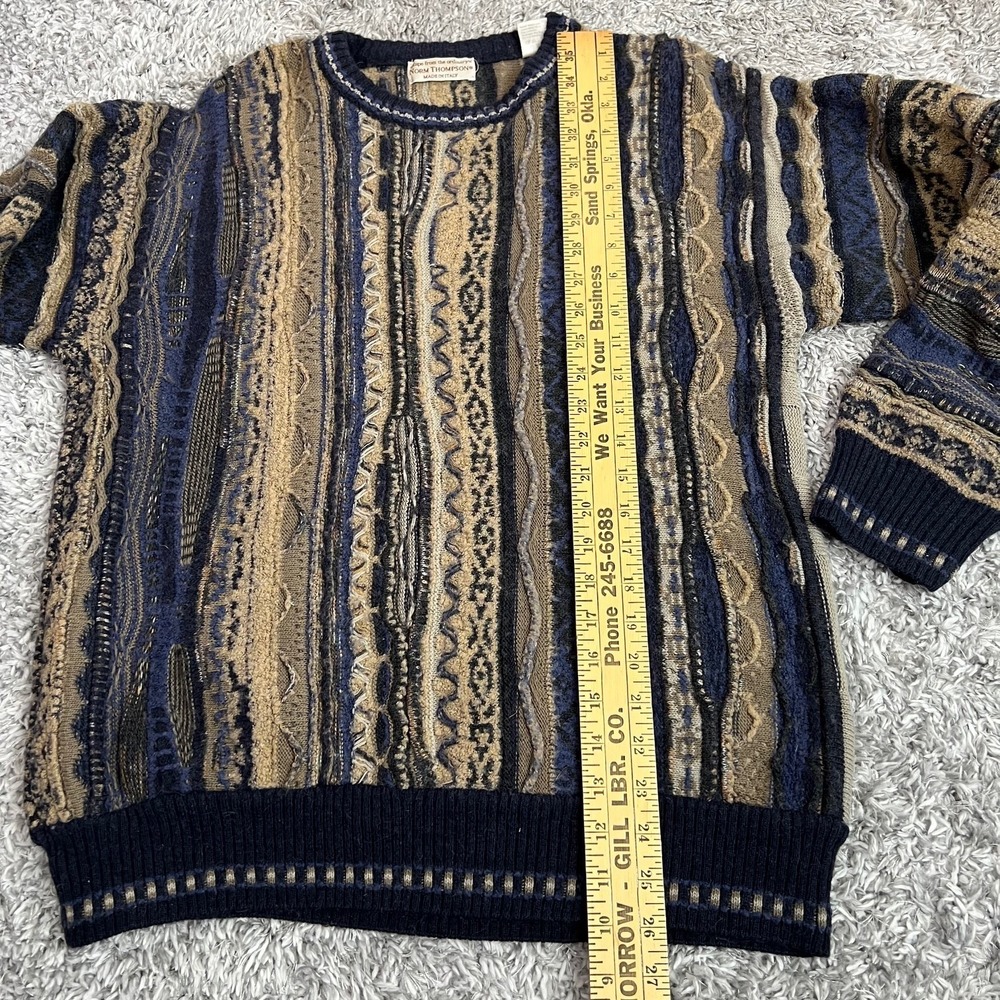Vintage Norm Thompson Sweater Men's M Tundra 3d Knit Coogi Style Italy Wool - Picture 10 of 10